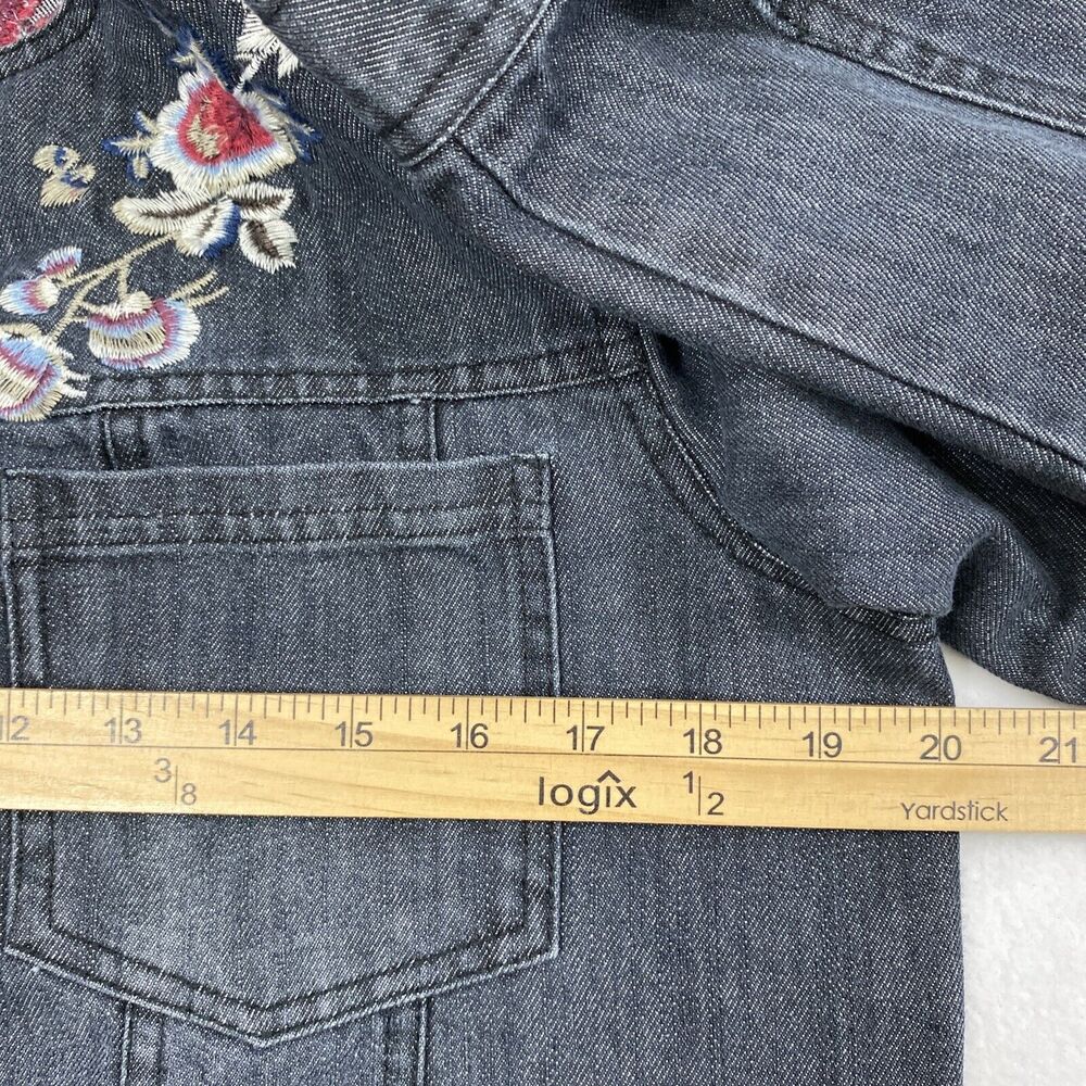 Hannah Jean‎ Jacket Womens Small Black Denim Floral Embroidered Button Down - Picture 7 of 15